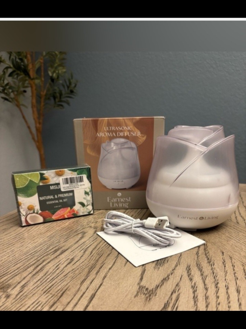 Earnest Living Rose Ultrasonic Essential Oil Diffuser + Essential Oils Bundle